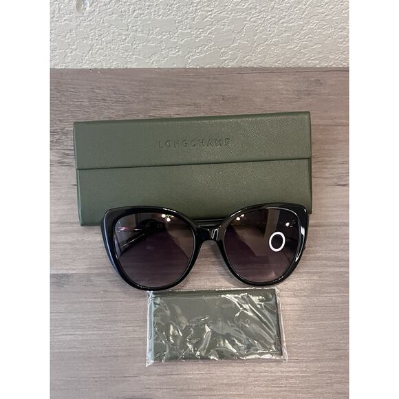 Longchamp Oversized Black Sunglasses – Purple Lenses – Cat Eye – NWT Full Set - Picture 2 of 3